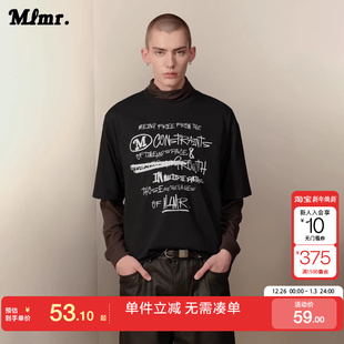 绫致MLMR夏季 艺术感字母涂鸦舒适纯棉百搭宽松圆领T恤男女 新款
