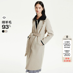 tq区绫致Vero Moda毛呢大衣女秋冬93%绵羊毛直身翻领长款