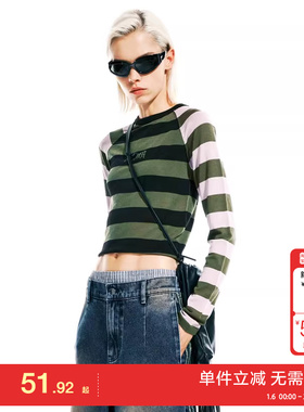 绫致MLMR24年秋冬女士时尚百搭撞色条纹个性针织衫上衣通勤