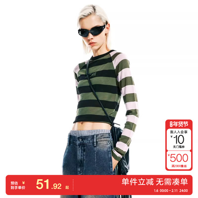 绫致MLMR24年秋冬女士时尚百搭撞色条纹个性针织衫上衣通勤