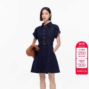 绫致Vero 含棉翻领收腰牛仔A字裙 Moda连衣裙秋冬新款