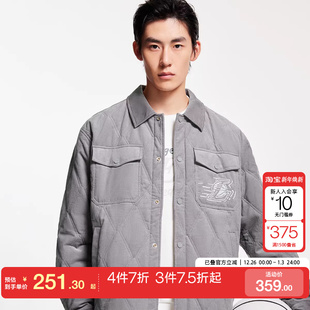 tq区绫致杰克琼斯秋NBA联名湖人队菱形格翻领棉服外套男