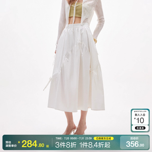 蝴蝶结绑带松紧腰A字伞裙高腰长裙半身裙女 o区绫致ONLY25夏季