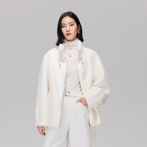 v区绫致Vero Moda外套女秋季新款宽松立领落肩毛绒拉链外套