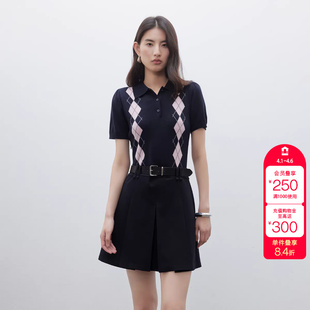 绫致ONLY秋季 高智polo裙百褶假两件短裙连衣裙女 新款
