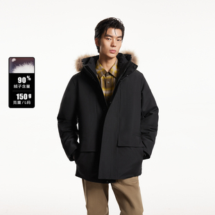 jq区绫致杰克琼斯冬可拆卸毛领防风袖 口贴布设计宽松连帽羽绒服男
