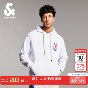 绫致杰克琼斯男卫衣NBA联名百搭舒适纯棉抽绳连帽刺绣长袖 男