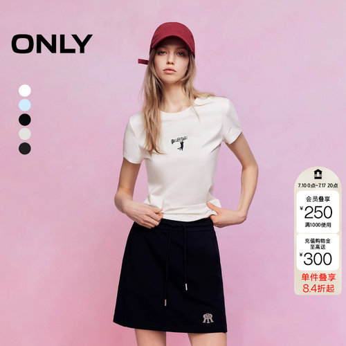 绫致ONLY2026春季新款休闲百搭圆领立体刺绣正肩短袖T恤女