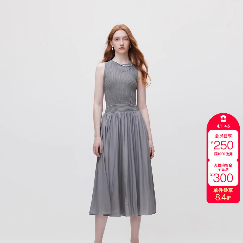 绫致ONLY秋冬新款时尚优雅圆领中长裙无袖收腰连衣裙女潮