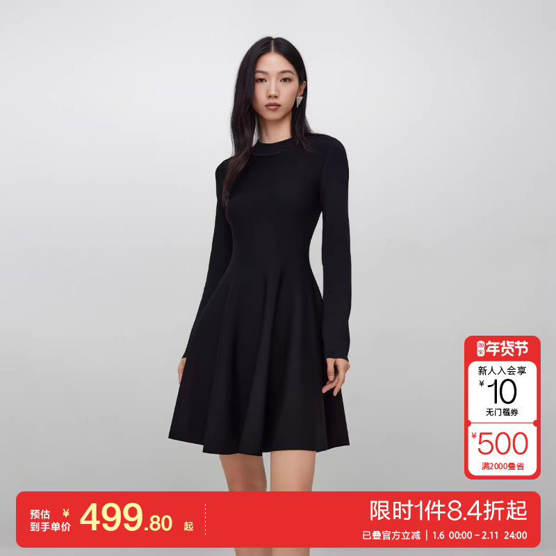 绫致ONLY2025秋季新款圆领针织立裁长袖小黑裙短裙连衣裙女,女装/女士精品,连衣裙,淘宝优惠券,粉丝福利购,淘宝优惠卷