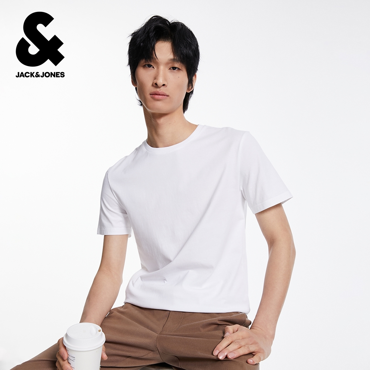 绫致杰克琼斯25夏舒适纯棉纯色多色百搭商务休闲短袖T恤男