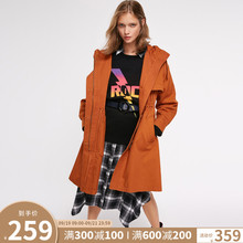风衣外套女118336573 绫致ONLY秋冬新款 宽松连帽抽绳纯棉中长款