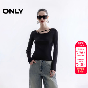 T恤女 显瘦大圆领长袖 绫致ONLY秋冬新款 纯色收腰修身
