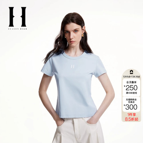 绫致SEASON HIGH时尚百搭圆领领型合身版型胸前图案短袖T恤