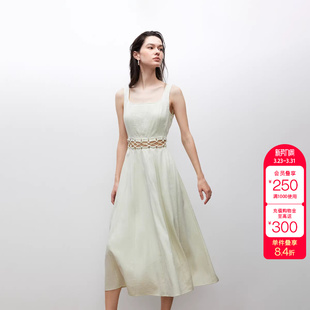 中长款 肌理感复古U型领无袖 连衣裙女 新款 绫致ONLY夏季