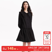 海军领暗纹短裙女时尚 t区绫致Vero Moda连衣裙25春夏黑色七分袖