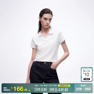 T恤女 o区绫致ONLY25春夏质感螺纹学院风V领舒适亲肤正肩显瘦短袖