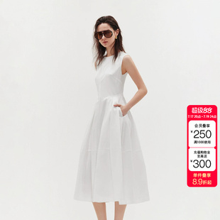 绫致ONLY2026夏季新款无袖量感收腰裙子纯色中长裙连衣裙女