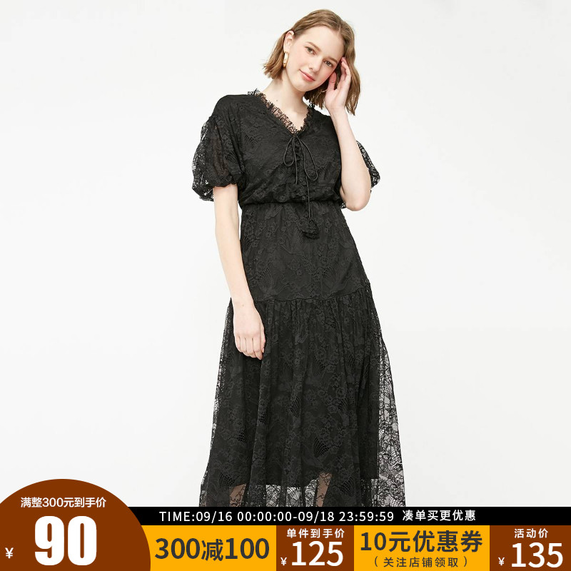 绫致Vero Moda秋季甜美浪漫蕾丝透视泡泡袖气质连衣裙|31916Z506