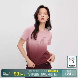 T恤女上衣 o区 新 绫致ONLY25春夏潮时尚 渐变烫钻合体圆领短款