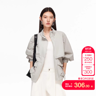 vq区绫致Vero 抽绳立领防风背襟纯色外套 Moda夹克秋冬新款