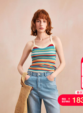 vq区绫致Vero Moda针织吊带女25春条纹V领拼色多巴胺时尚上衣背心