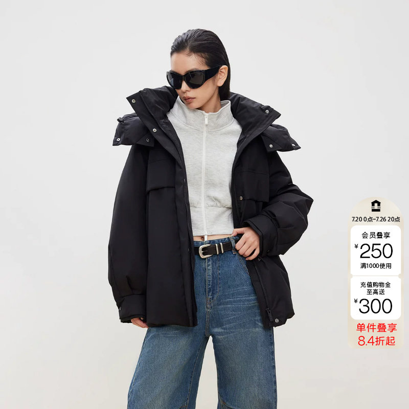 绫致ONLY冬季新款90白鸭绒立领隐形插袋设计羽绒服女