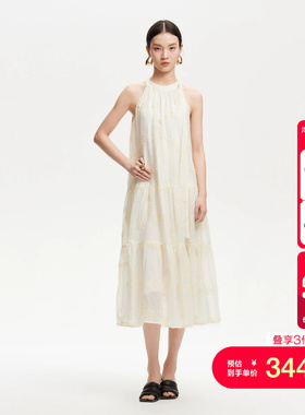 vq区绫致Vero Moda连衣裙女夏季可调节飘带挂脖领型立体刺绣