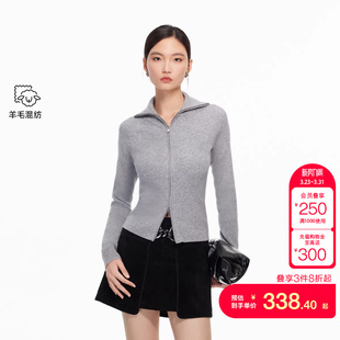 纯色经典 vq区绫致Vero 含绵羊毛翻领开衫 2026春季 优雅 Moda针织衫