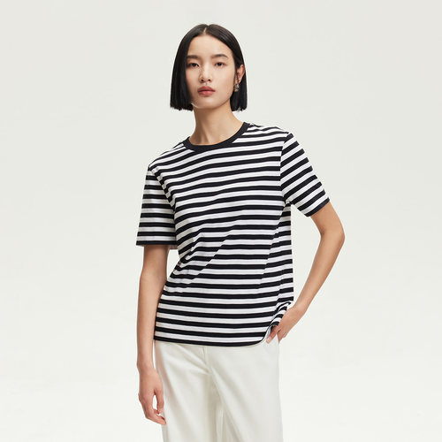 t区绫致Vero ModaT恤女夏季新款纯棉宽松正肩设计百搭条纹