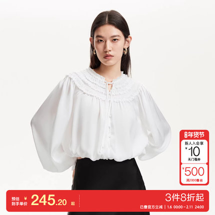 v区绫致Vero Moda衬衫2025夏季新款领口系带设计层叠木耳边衬衫