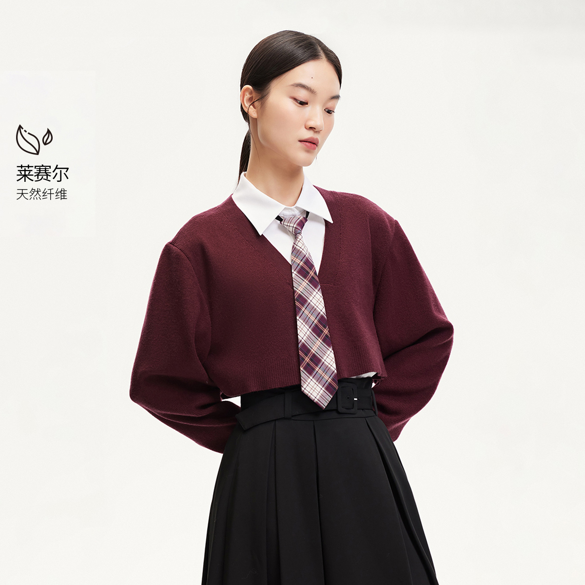 绫致Vero Moda衬衫25春夏假两件针织拼接衬衫可拆卸领带学