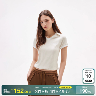 o区绫致ONLY2025春夏撞色拼接插肩设计V领修身 T恤女 显瘦短款 短袖