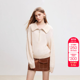 女潮 优雅淑女风含绵羊毛宽松翻领针织衫 绫致ONLY冬季 新款