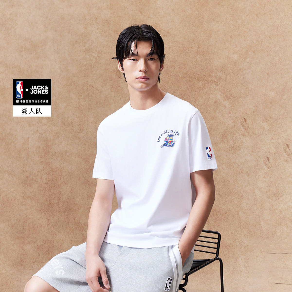 jq区绫致杰克琼斯NBA湖人队夏短袖T恤联名印花宽松舒适休闲上衣