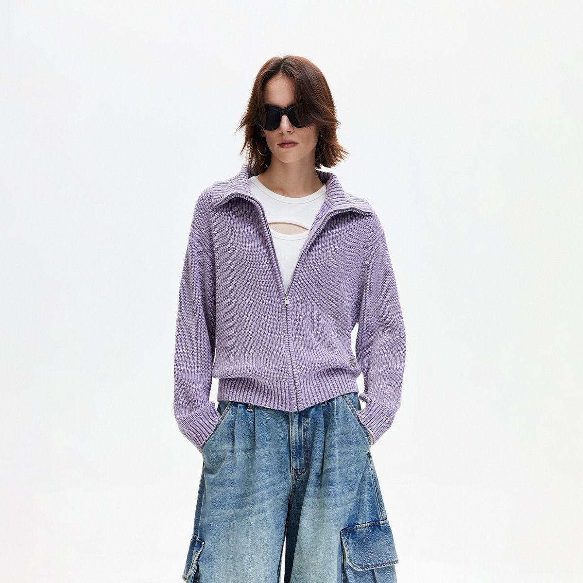 绫致ONLY2025秋季新款落肩袖舒适做旧水洗长袖开衫针织衫女