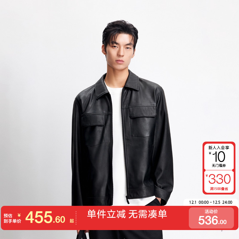 绫致杰克琼斯男秋夹克纯色日常正肩多翻领拉链通勤款长袖外套