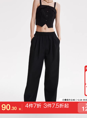 tq区绫致Vero Moda休闲裤秋冬高腰松紧腰直筒灰色长裤女潮流