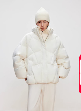 绫致ONLY2025冬季新款90白鸭绒弧线绗缝剪裁宽松羽绒服女