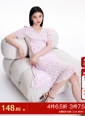 tq区绫致VeroModa连衣裙25春夏V领花朵泡泡短袖法式碎花裙