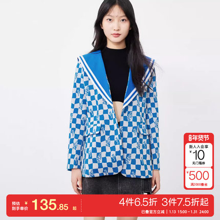 t区绫致Vero Moda外套女25春夏新棋盘格海军翻领夹克西装时尚