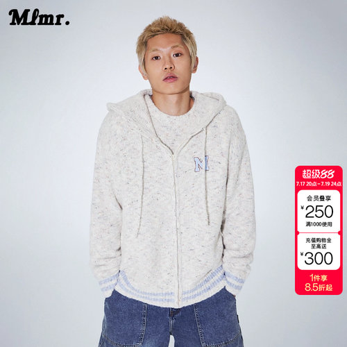 绫致MLMR秋冬季新款时尚刺绣提花宽松休闲连帽针织衫开衫男女同款