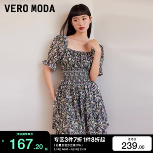 优雅甜美印花方领七分袖 Moda连衣裙2023秋冬新款 t区绫致Vero