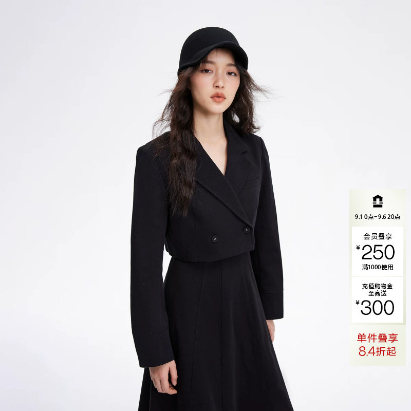 绫致ONLY春夏新时尚简约翻领直筒短款西装牛仔外套女潮图片