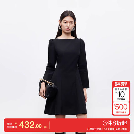 v区绫致Vero Moda连衣裙2025秋季圆领长袖简约A字小黑裙大气优雅