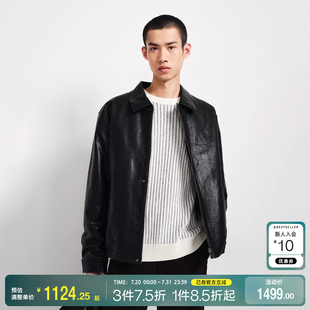 皮衣男通勤日常黑色宽松夹克外套男装 t区绫致杰克琼斯2024秋冬季