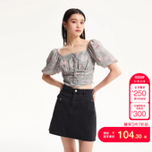 潮 立体褶皱时尚 tq区绫致Vero Moda上衣女士秋冬花朵方领泡泡袖