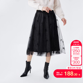 tq区绫致Vero Moda半身裙2025春夏黑色中腰A摆网纱细闪通勤仙女风