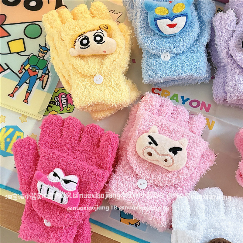 WINTER CORAL VELVET WARM CUTE LITTLE NEW PIG PIG STUDENT FINGER SPLIT GLOVES HALF FINGER WRITING CYCLING THICK GLOVES