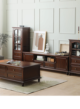 美式乡村实木茶几电视柜组合套装客厅成套家具简美风格储物柜子